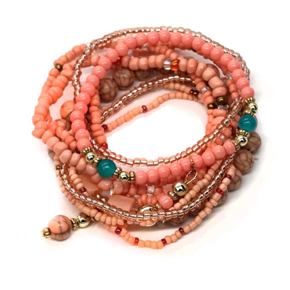Bracelet Nine Strands Coral Color. OS. - Picture 2 of 4
